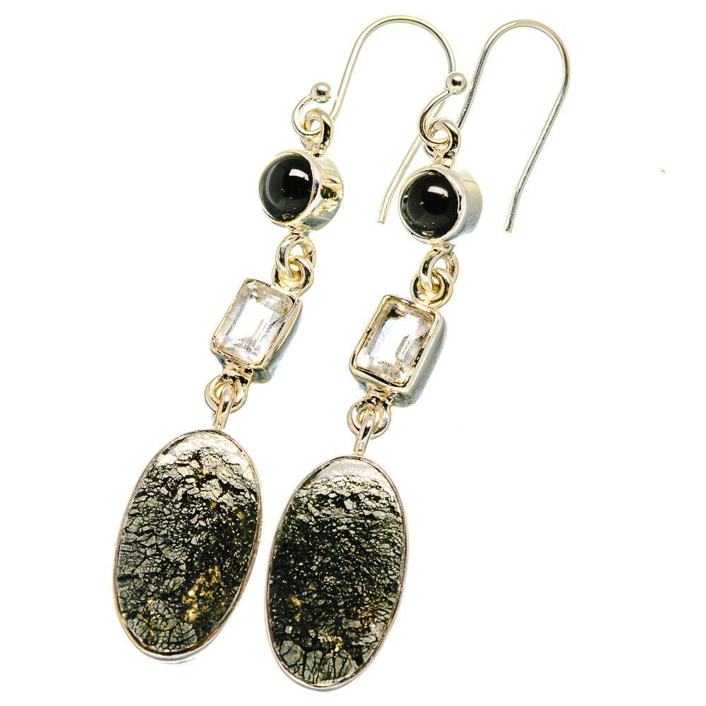Pyrite In Black Onyx Earrings handcrafted by Anasilvercos - EARR422724