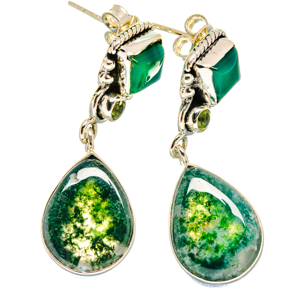 Green Moss Agate Earrings handcrafted by Anasilvercos - EARR422812