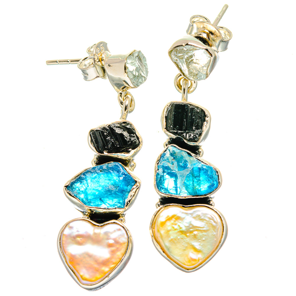 Mother Of Pearl, Apatite, Black Tourmaline, Aquamarine Earrings handcrafted by Anasilvercos - EARR422987