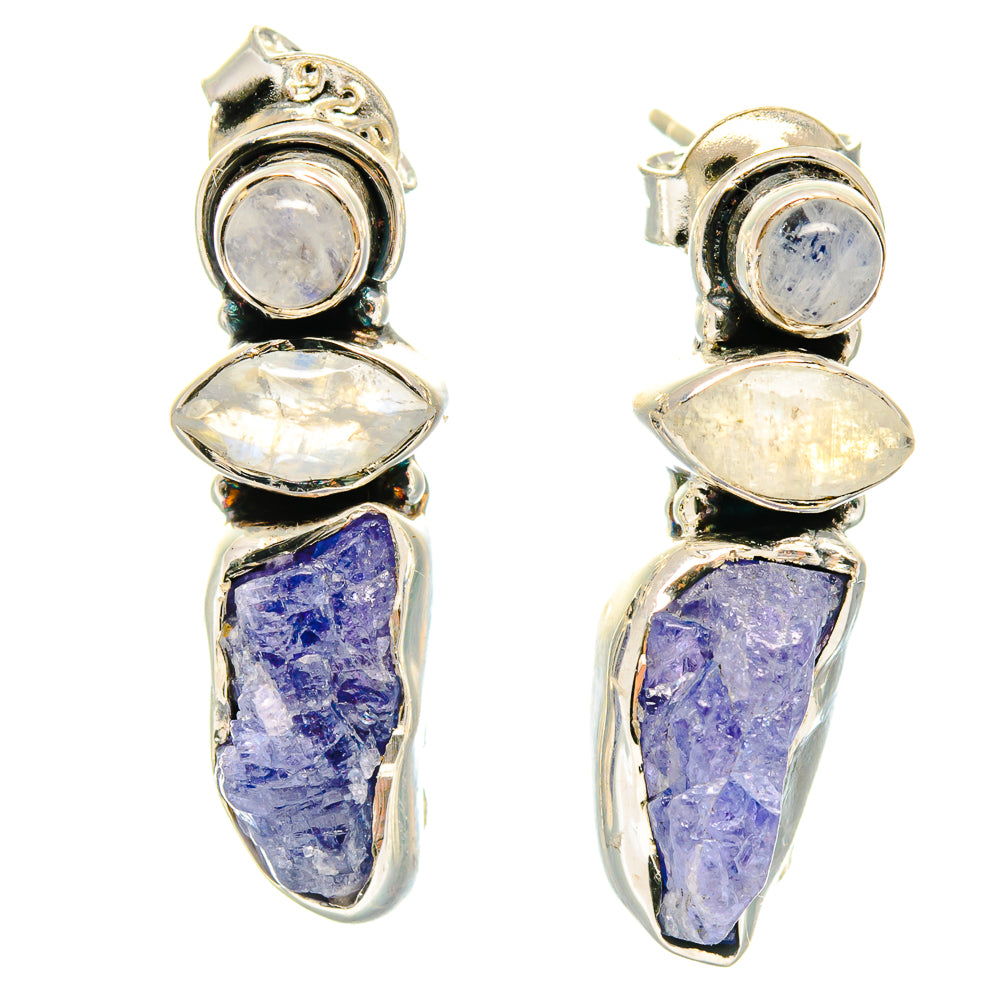 Tanzanite, Rainbow Moonstone Earrings handcrafted by Anasilvercos - EARR423006