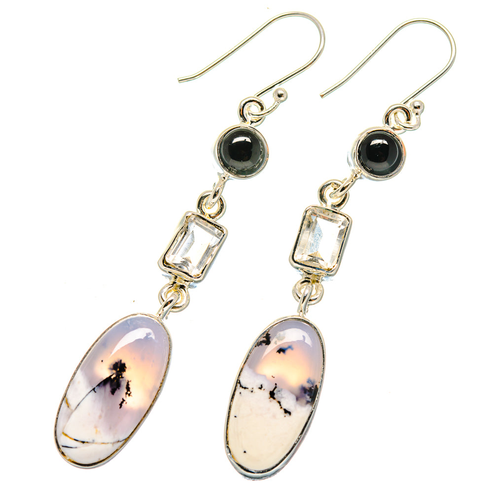 Dendritic Opal, White Quartz, Black Onyx Earrings handcrafted by Anasilvercos - EARR423007