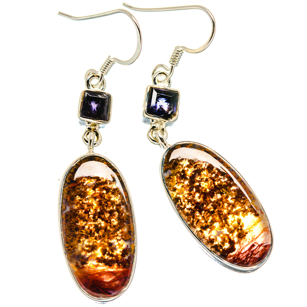 Plume Agate, Tanzanite Earrings handcrafted by Anasilvercos - EARR423015