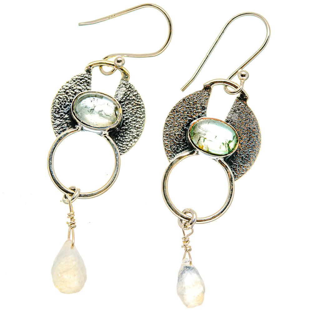 Aquamarine, Rainbow Moonstone Earrings handcrafted by Anasilvercos - EARR423016
