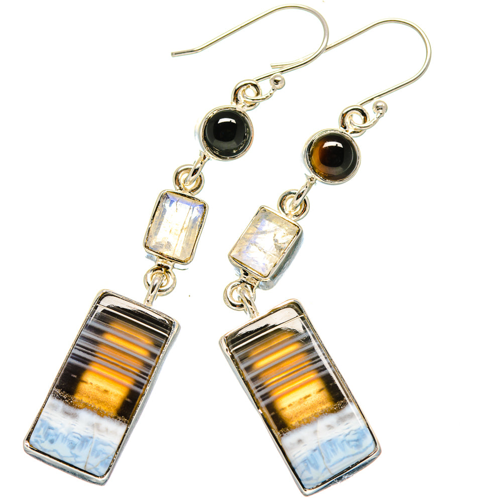 Owyhee Opal, Rainbow Moonstone, Black Onyx Earrings handcrafted by Anasilvercos - EARR423017
