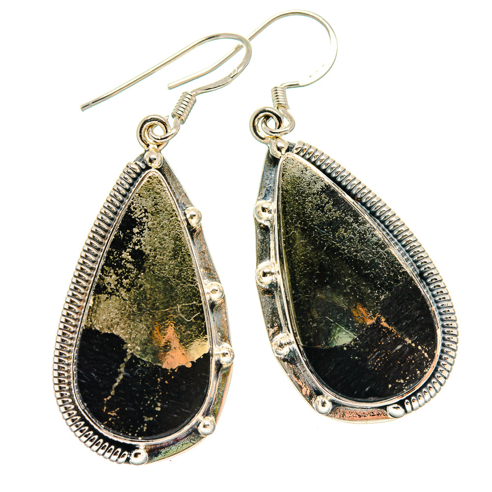 Pyrite In Black Onyx Earrings handcrafted by Anasilvercos - EARR423109 - Photo 2