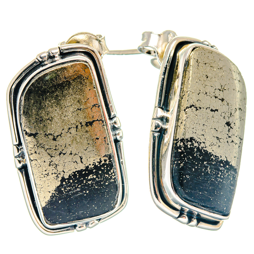 Pyrite In Black Onyx Earrings handcrafted by Anasilvercos - EARR423121