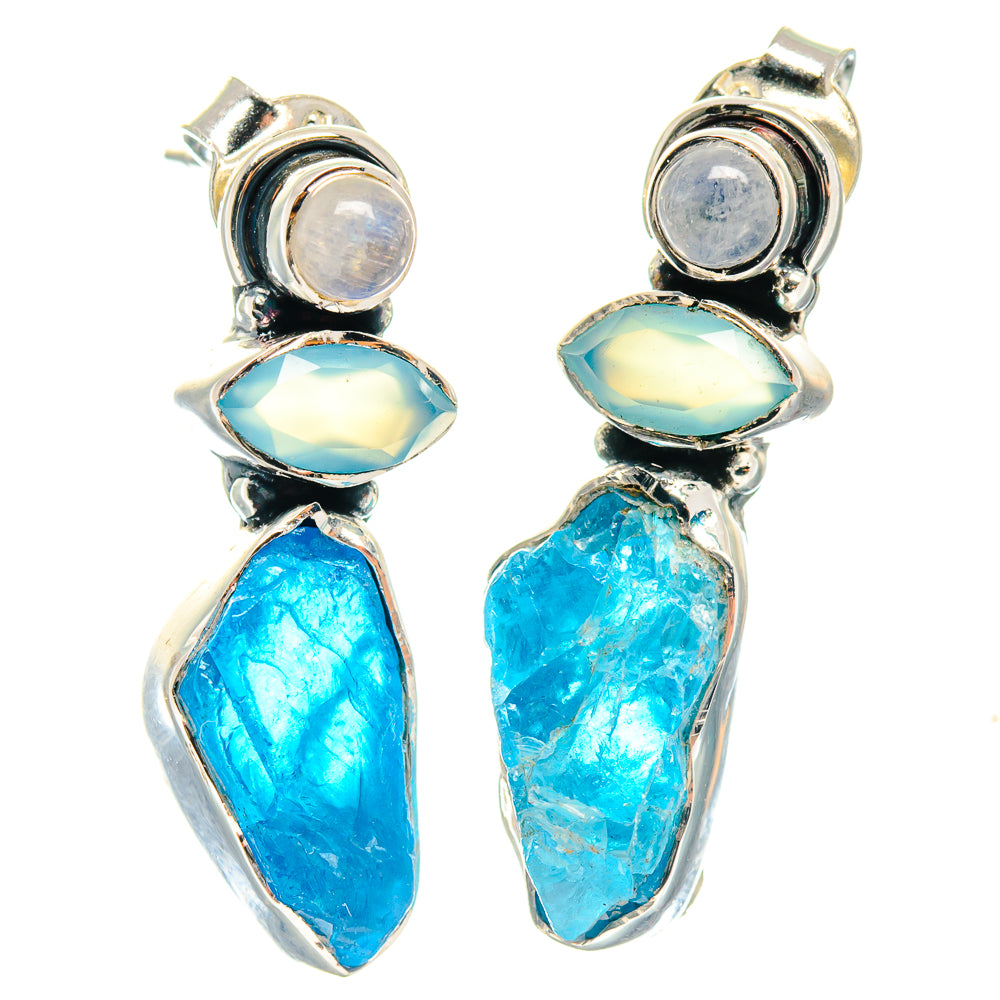 Apatite, Aqua Chalcedony, Rainbow Moonstone Earrings handcrafted by Anasilvercos - EARR423131