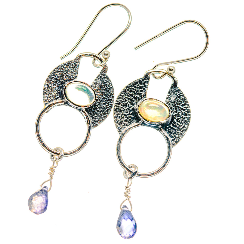 Ethiopian Opal, Tanzanite Earrings handcrafted by Anasilvercos - EARR423138