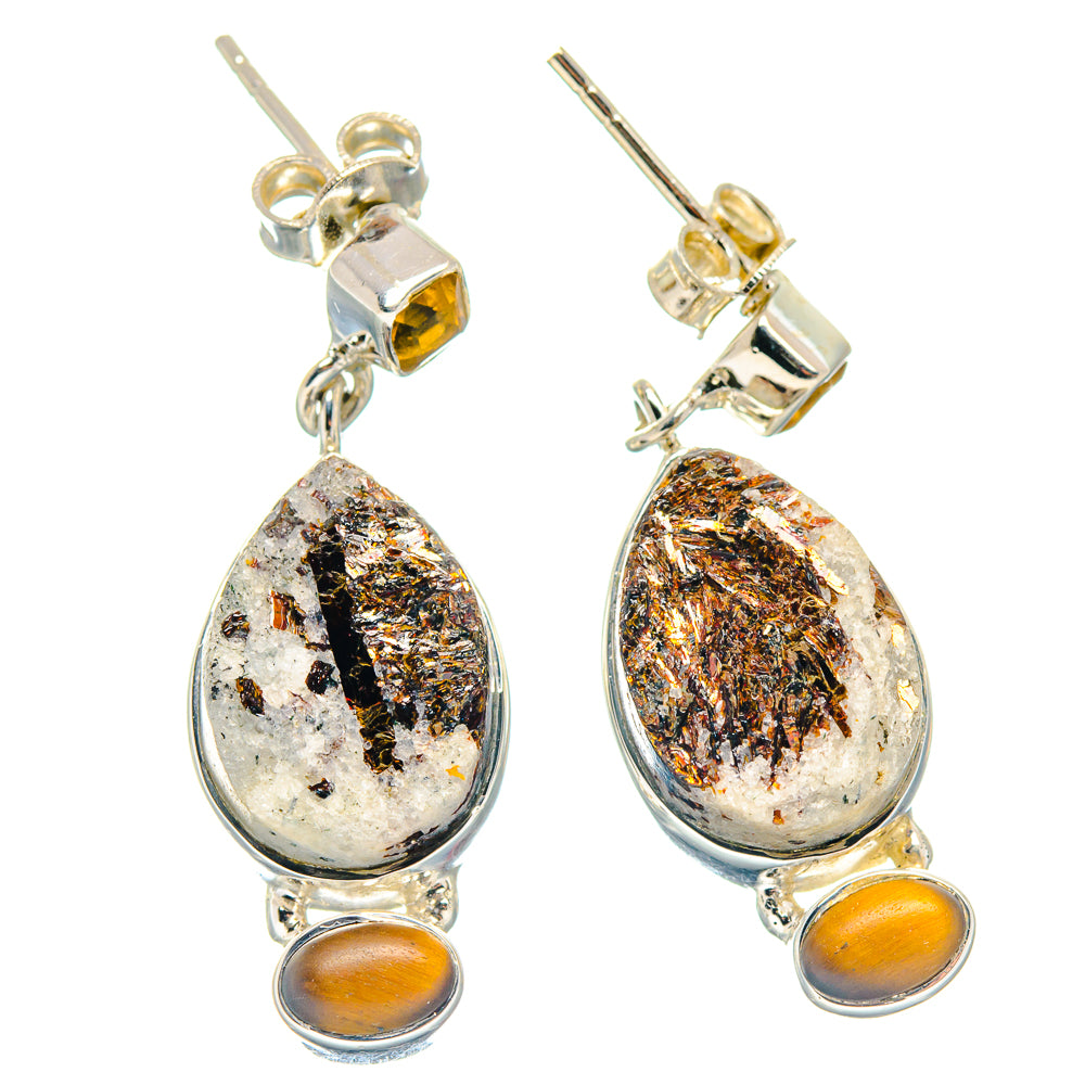 Astrophyllite, Tiger Eye, Citrine Earrings handcrafted by Anasilvercos - EARR423140