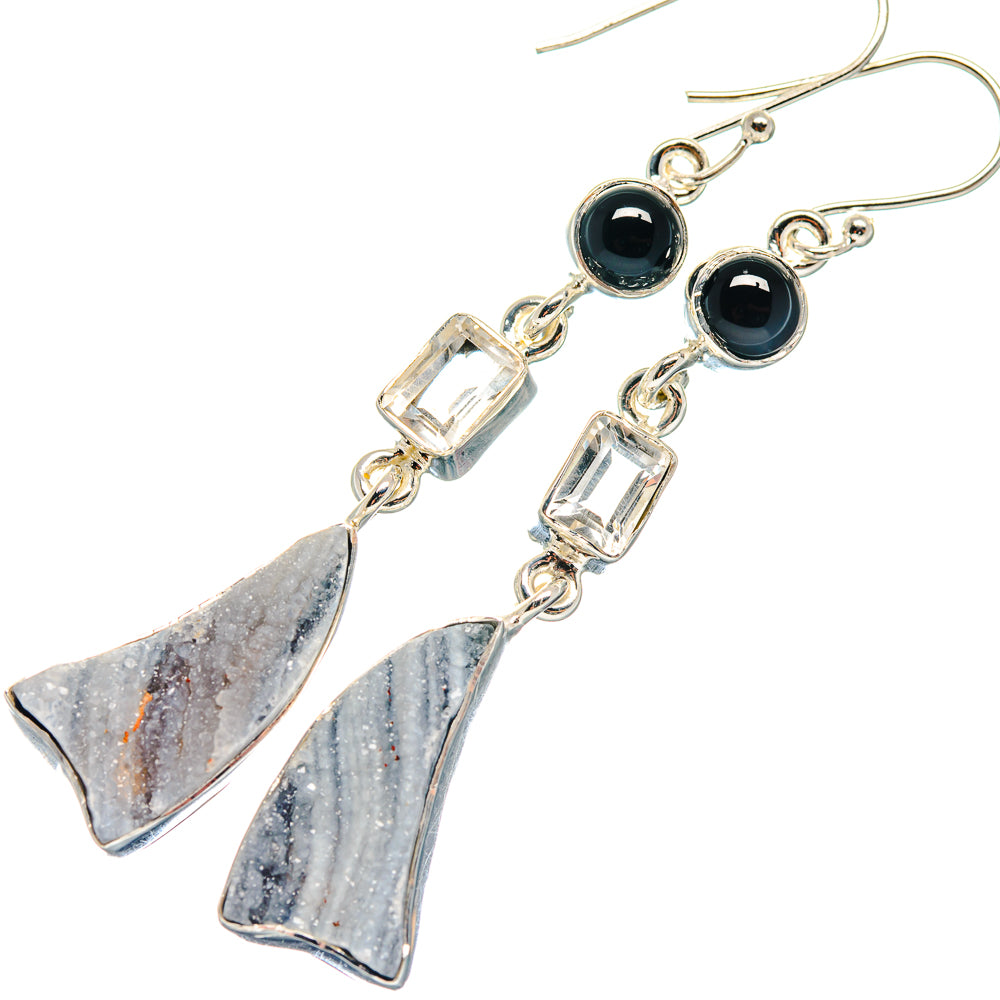 Desert Druzy, White Quartz, Black Onyx Earrings handcrafted by Anasilvercos - EARR423145