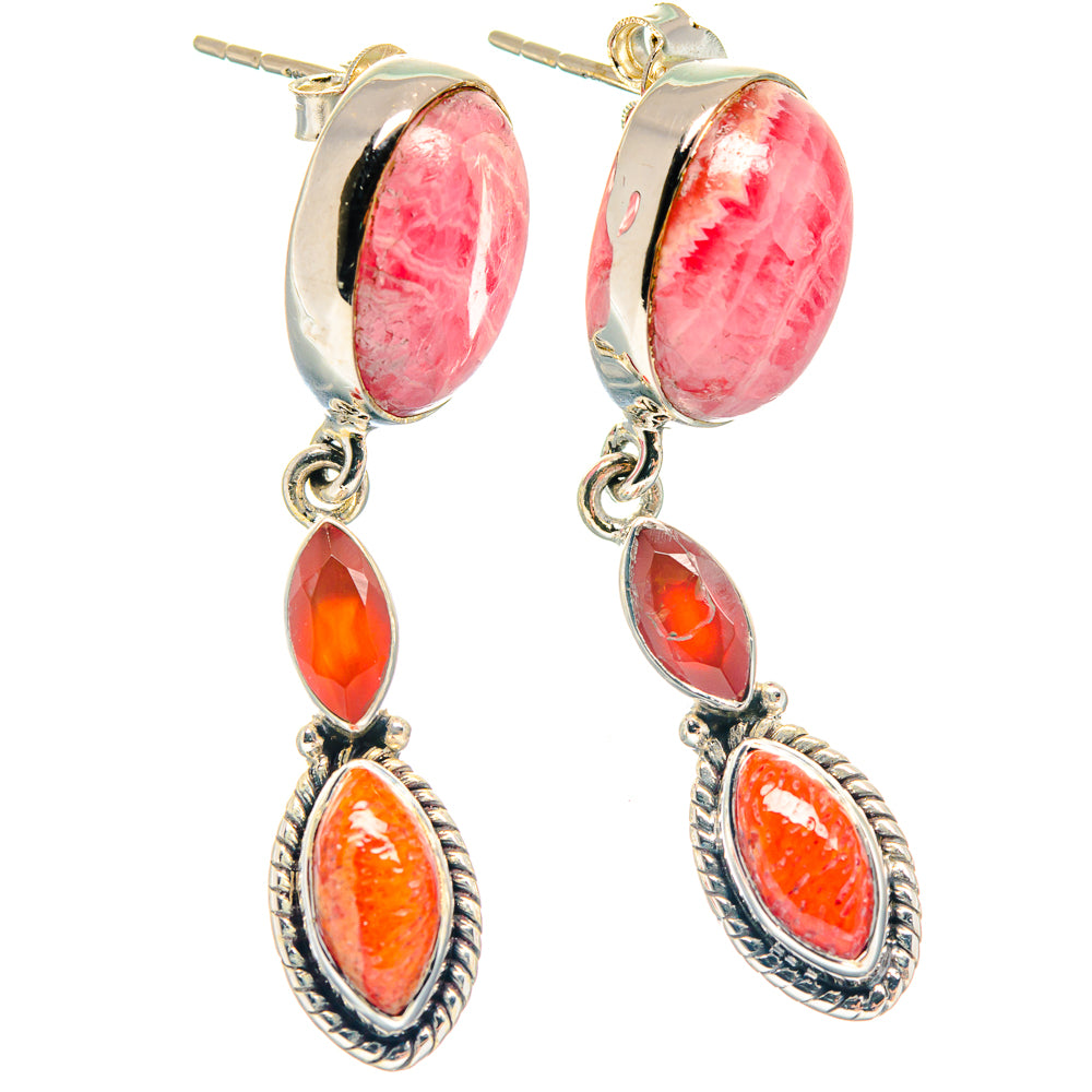 Rhodochrosite, Carnelian, Sponge Coral Earrings handcrafted by Anasilvercos - EARR423146