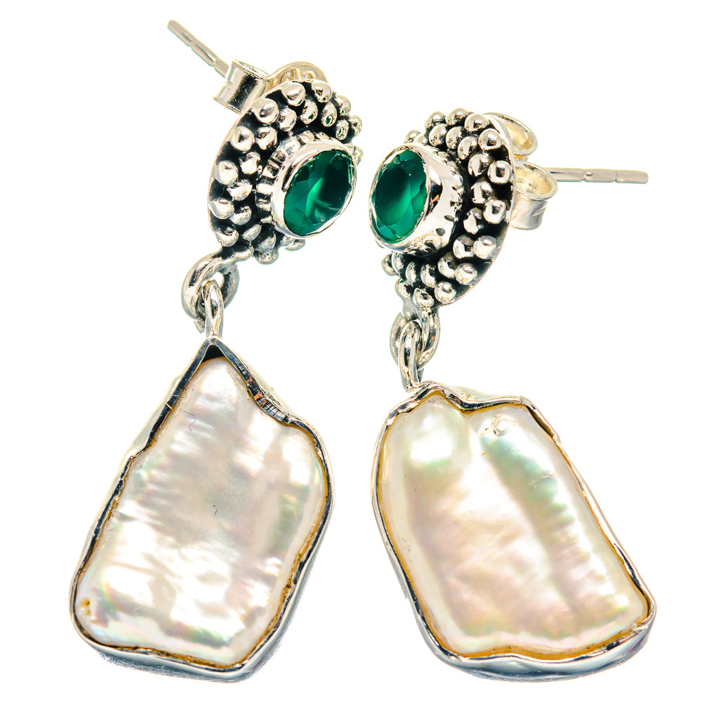 Mother Of Pearl, Green Onyx Earrings handcrafted by Anasilvercos - EARR423151