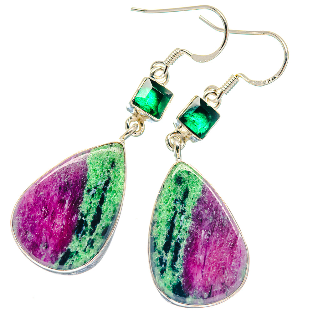 Ruby Zoisite, Green Onyx Earrings handcrafted by Anasilvercos - EARR423166