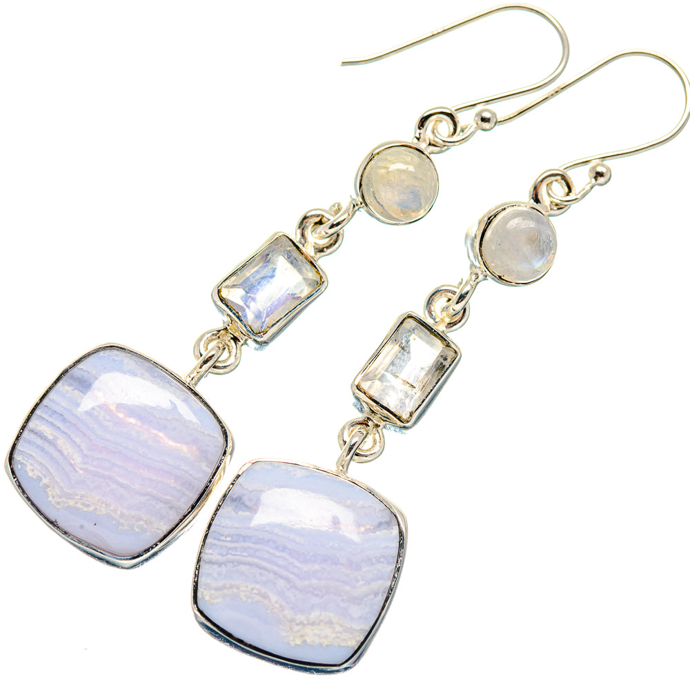 Blue Lace Agate, Rainbow Moonstone Earrings handcrafted by Anasilvercos - EARR423167