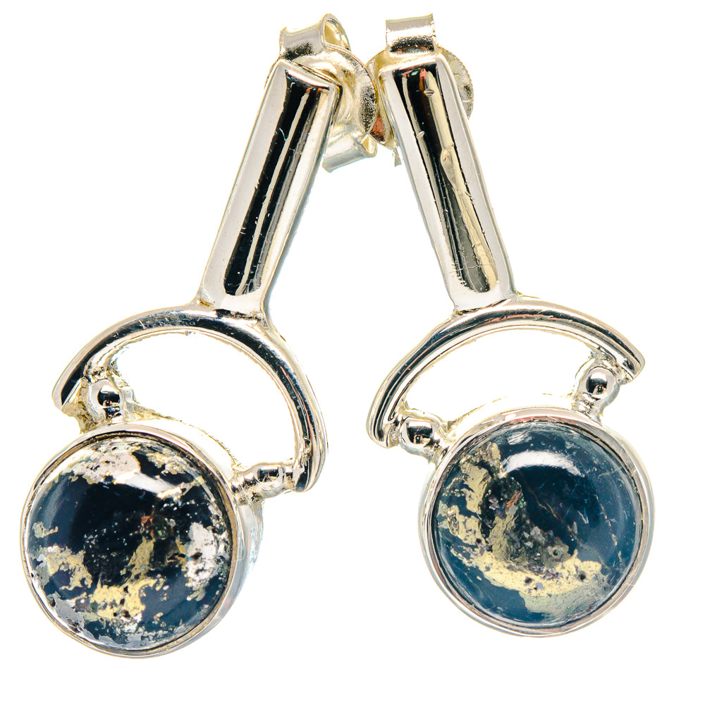 Pyrite In Black Onyx Earrings handcrafted by Anasilvercos - EARR423218