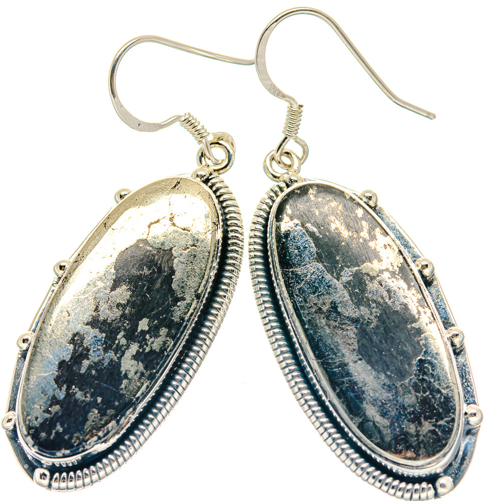Pyrite In Black Onyx Earrings handcrafted by Anasilvercos - EARR423314 - Photo 2