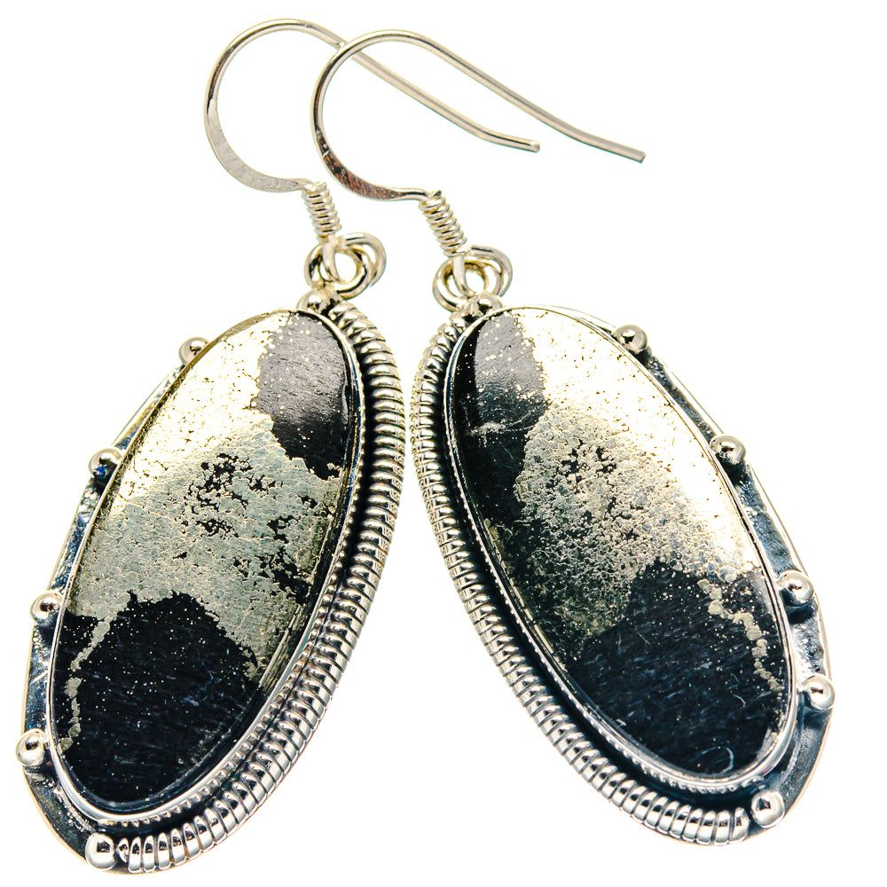 Pyrite In Black Onyx Earrings handcrafted by Anasilvercos - EARR423351