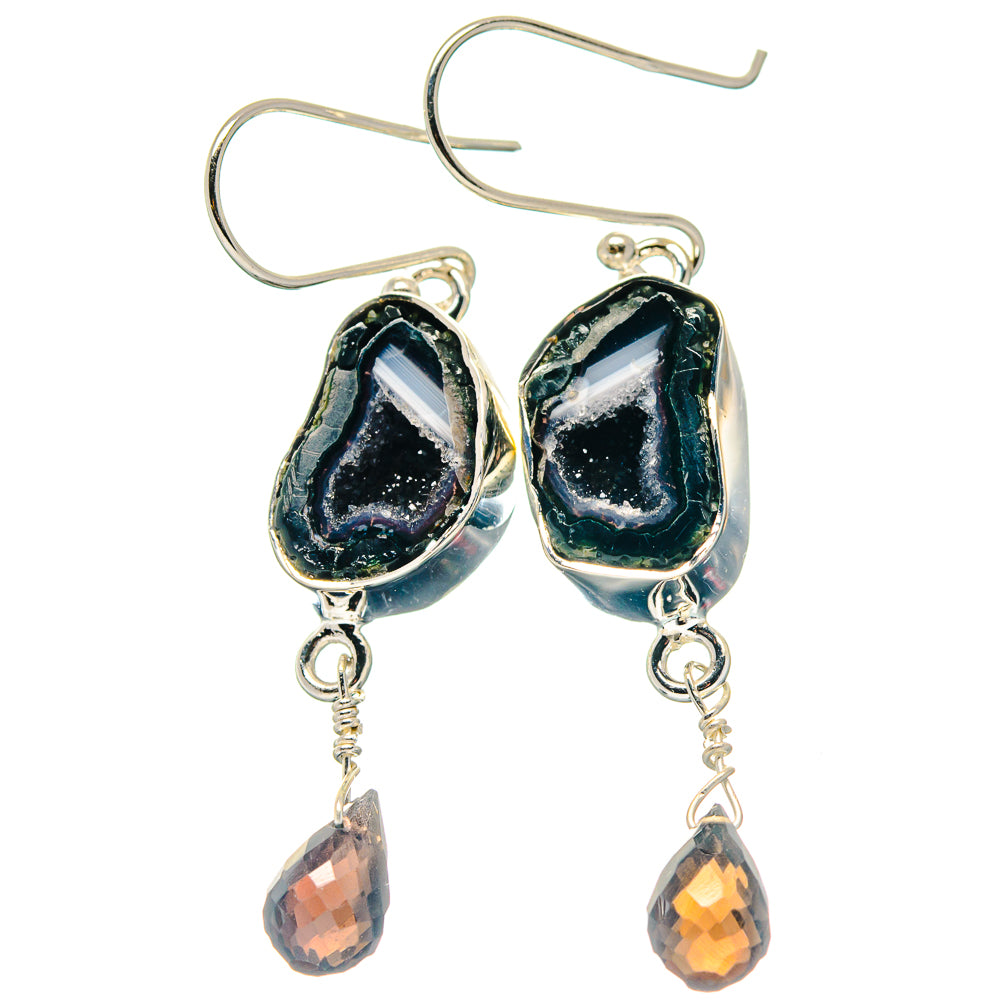 Black Geode Slice Earrings handcrafted by Anasilvercos - EARR423380