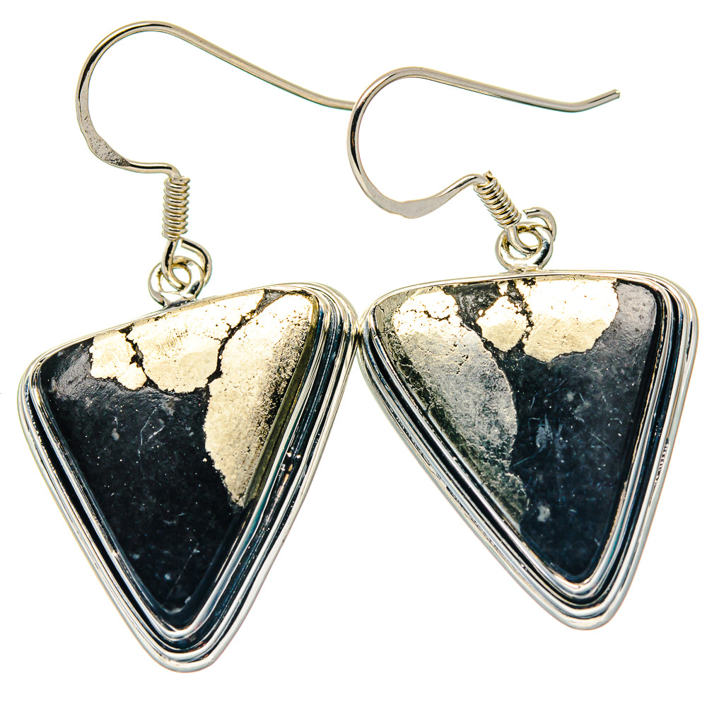 Pyrite In Black Onyx Earrings handcrafted by Anasilvercos - EARR423381