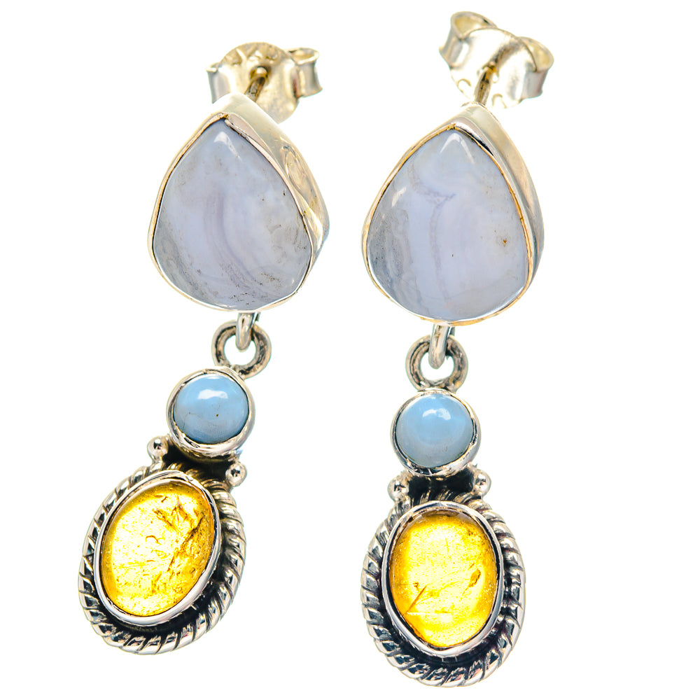 Crazy Lace Agate, Carnelian Pendants handcrafted by Anasilvercos - EARR423438