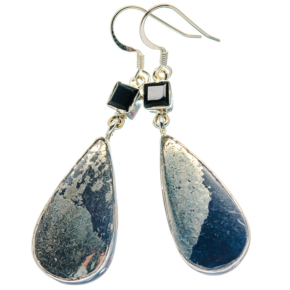 Pyrite In Black Onyx Earrings handcrafted by Anasilvercos - EARR423525