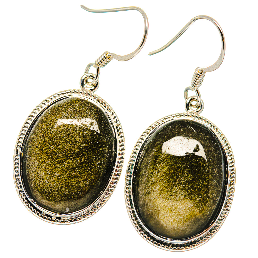 Gold Sheen Obsidian Earrings handcrafted by Anasilvercos - EARR424613