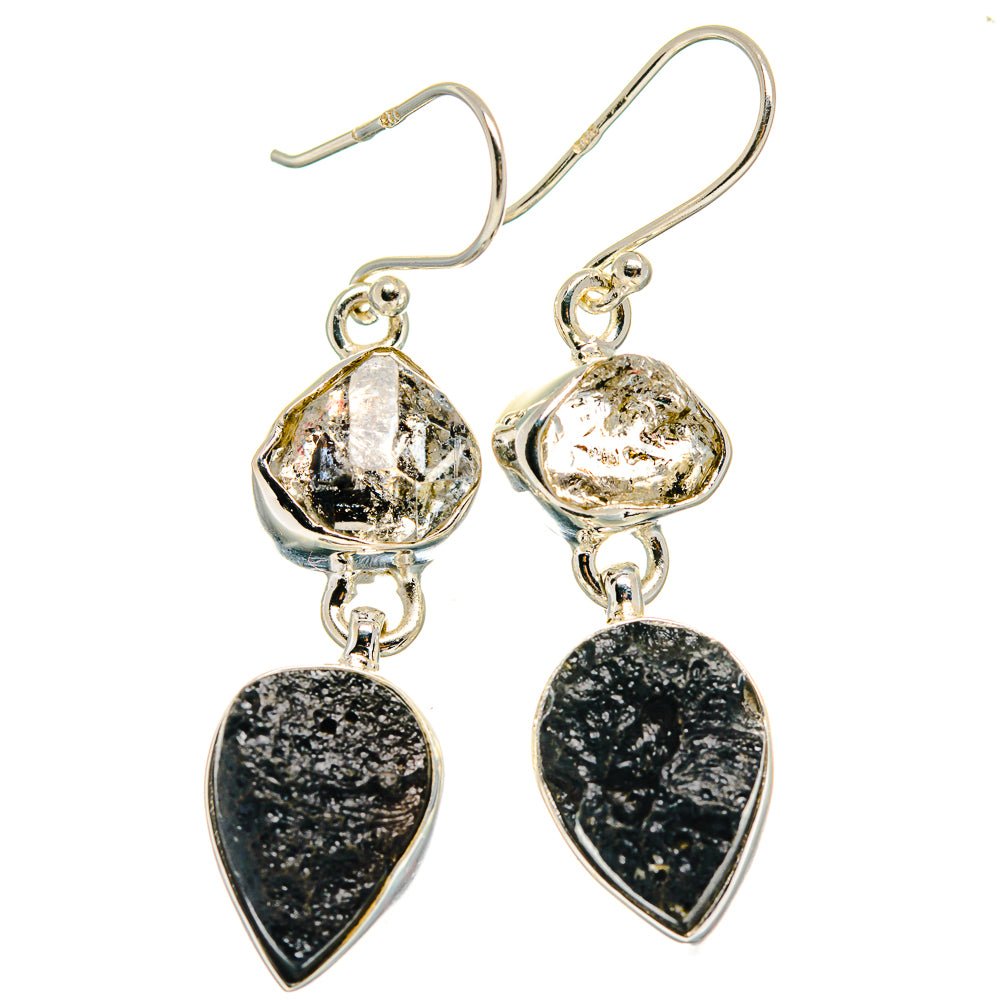 Tektite, Herkimer Diamond Earrings handcrafted by Anasilvercos - EARR424673