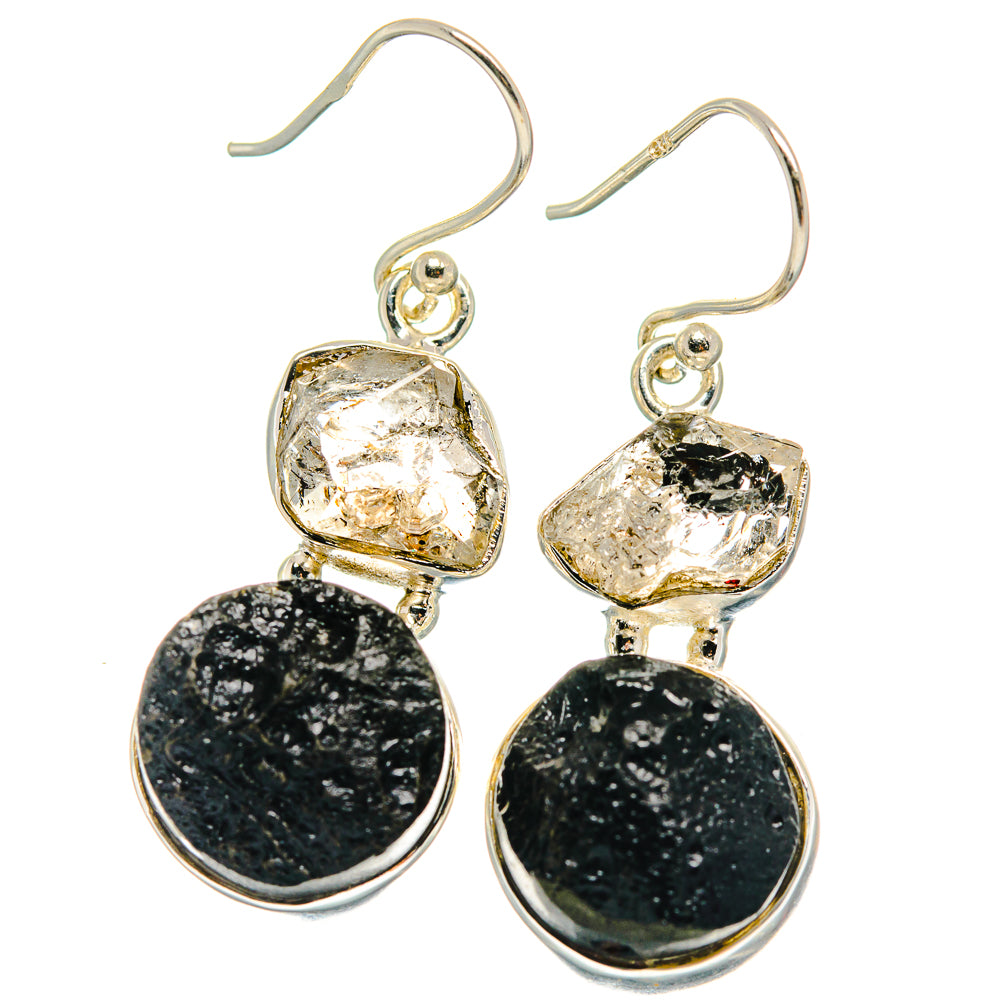 Tektite, Herkimer Diamond Earrings handcrafted by Anasilvercos - EARR424682