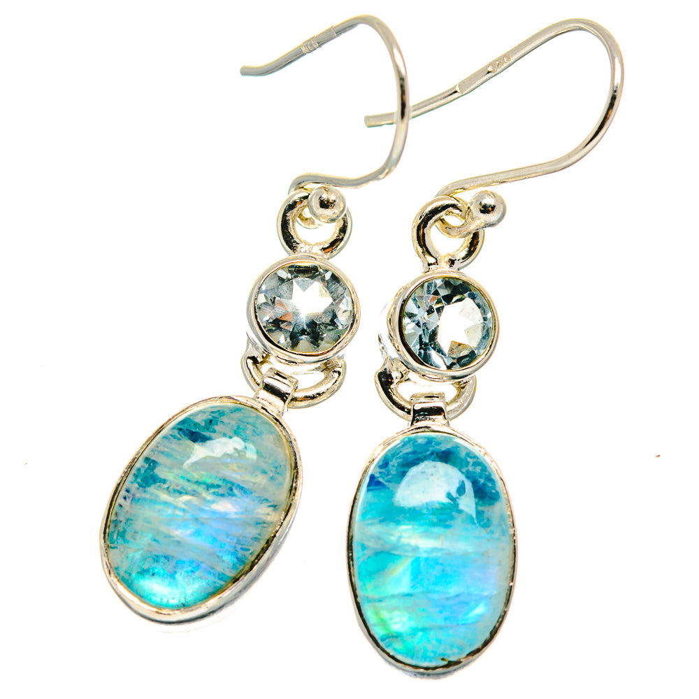 Rainbow Moonstone, Blue Topaz Earrings handcrafted by Anasilvercos - EARR424686
