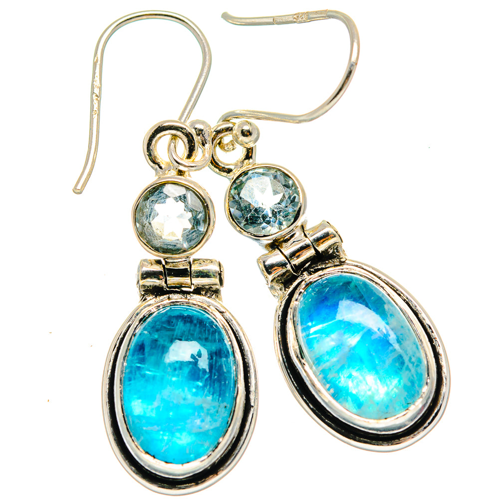 Rainbow Moonstone, Blue Topaz Earrings handcrafted by Anasilvercos - EARR424690