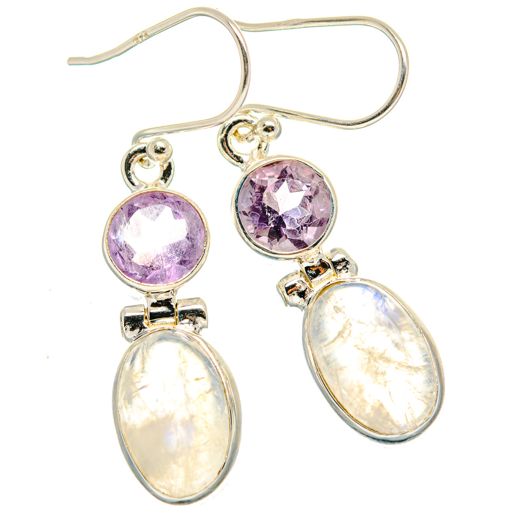 Rainbow Moonstone, Amethyst Earrings handcrafted by Anasilvercos - EARR424693 - Photo 2