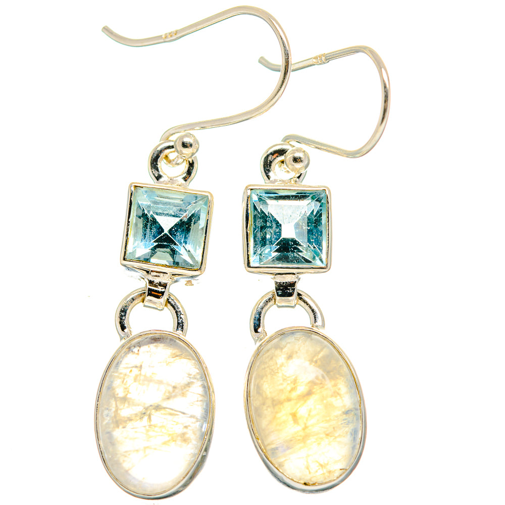 Rainbow Moonstone, Blue Topaz Earrings handcrafted by Anasilvercos - EARR424695 - Photo 2