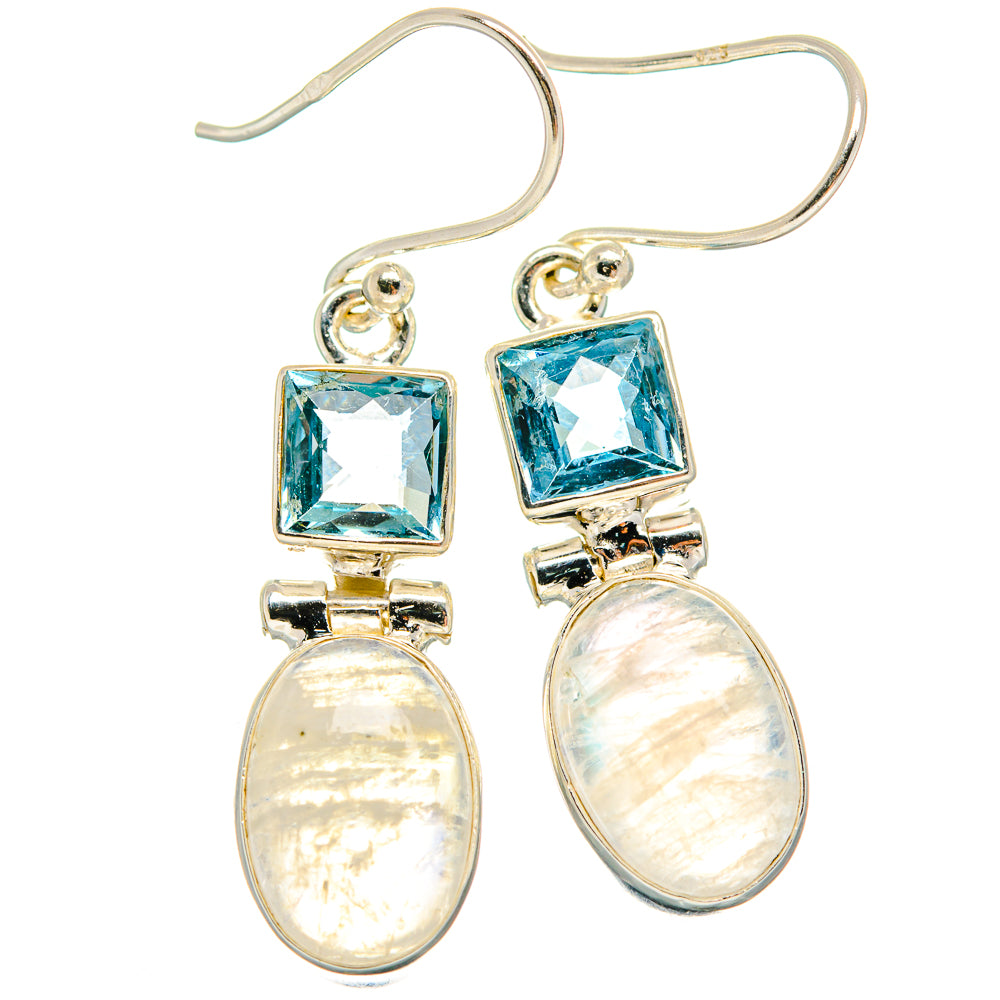 Rainbow Moonstone, Blue Topaz Earrings handcrafted by Anasilvercos - EARR424701