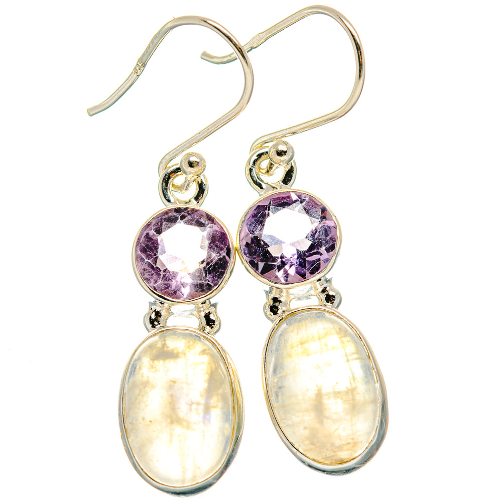 Rainbow Moonstone, Amethyst Earrings handcrafted by Anasilvercos - EARR424707 - Photo 2