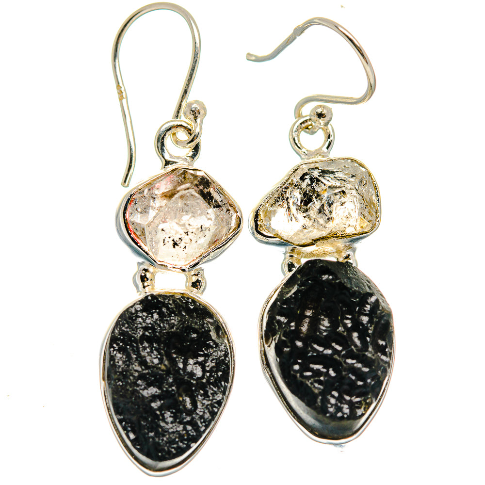 Tektite, Herkimer Diamond Earrings handcrafted by Anasilvercos - EARR424708