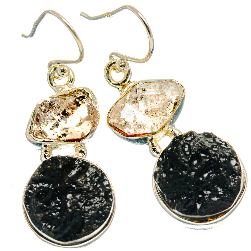 Tektite, Herkimer Diamond Earrings handcrafted by Anasilvercos - EARR424710 - Photo 2