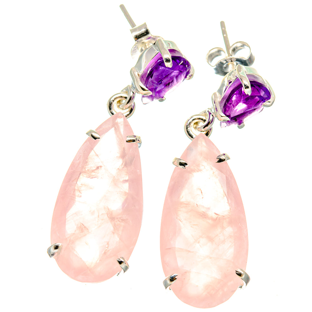 Rose Quartz, Amethyst Earrings handcrafted by Anasilvercos - EARR424718