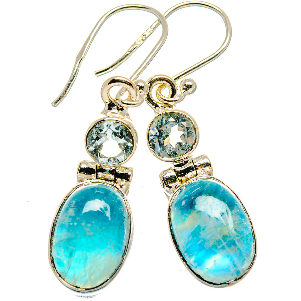 Rainbow Moonstone, Blue Topaz Earrings handcrafted by Anasilvercos - EARR424719