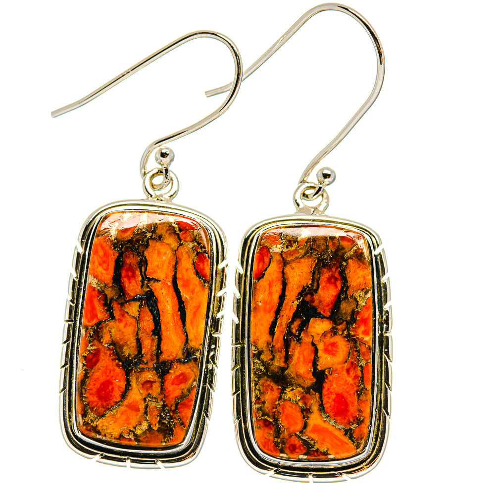 Orange Copper Composite Turquoise Earrings handcrafted by Anasilvercos - EARR425206 - Photo 2