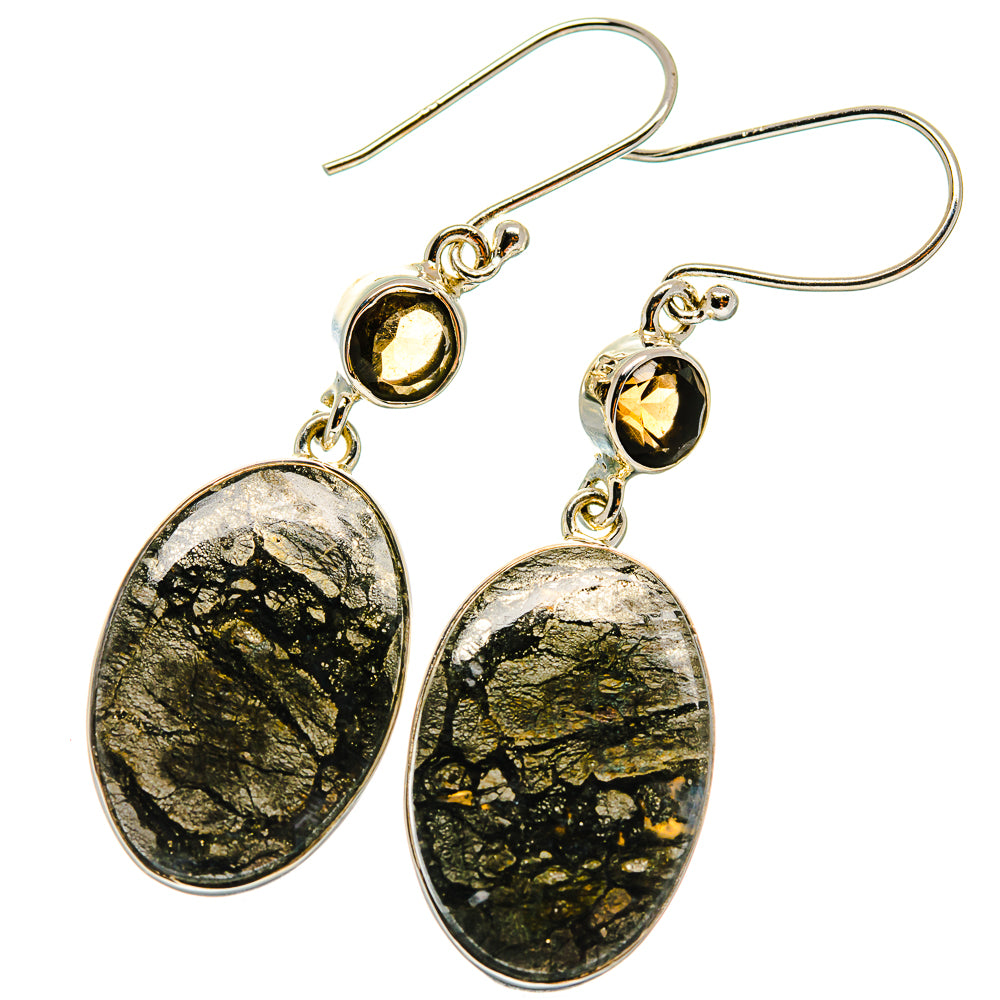 Pyrite In Black Onyx Earrings handcrafted by Anasilvercos - EARR425216 - Photo 2