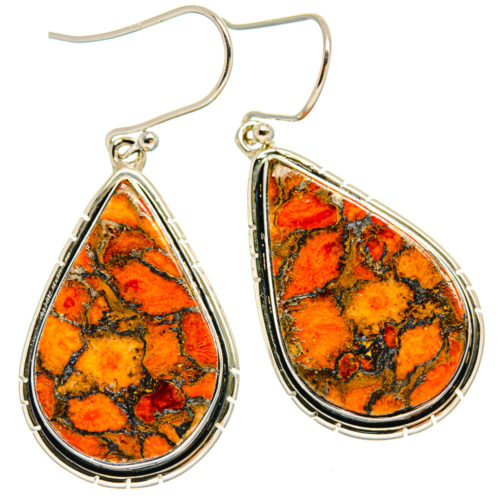 Orange Copper Composite Turquoise Earrings handcrafted by Anasilvercos - EARR425394 - Photo 2
