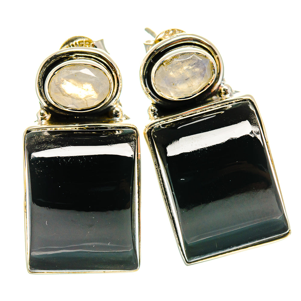 Black Onyx, Rainbow Moonstone Earrings handcrafted by Anasilvercos - EARR425442 - Photo 2