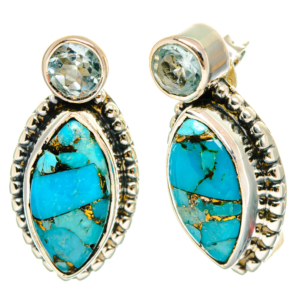 Blue Copper Composite Turquoise, Blue Topaz Earrings handcrafted by Anasilvercos - EARR425457 - Photo 2