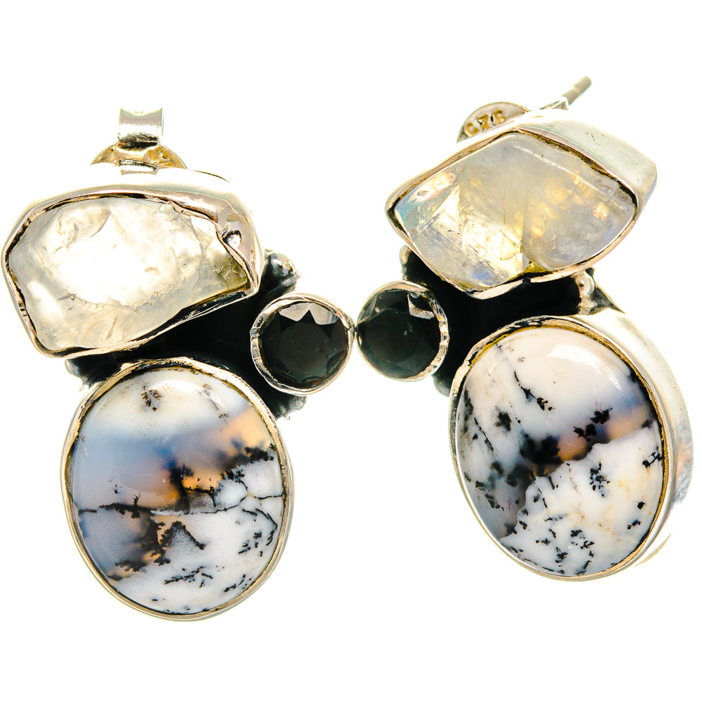 Dendritic Opal, Rainbow Moonstone, Black Onyx Earrings handcrafted by Anasilvercos - EARR425458 - Photo 2
