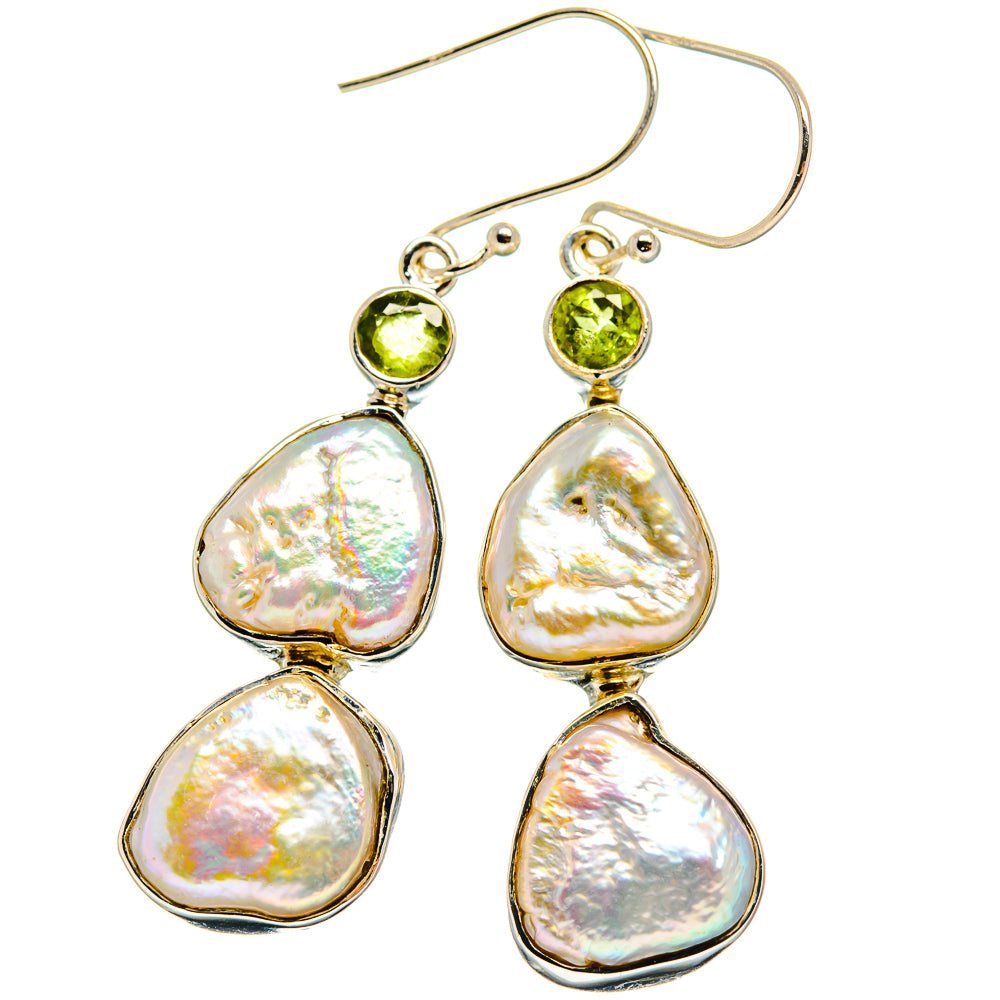 Mother Of Pearl, Peridot Earrings handcrafted by Anasilvercos - EARR425459 - Photo 2