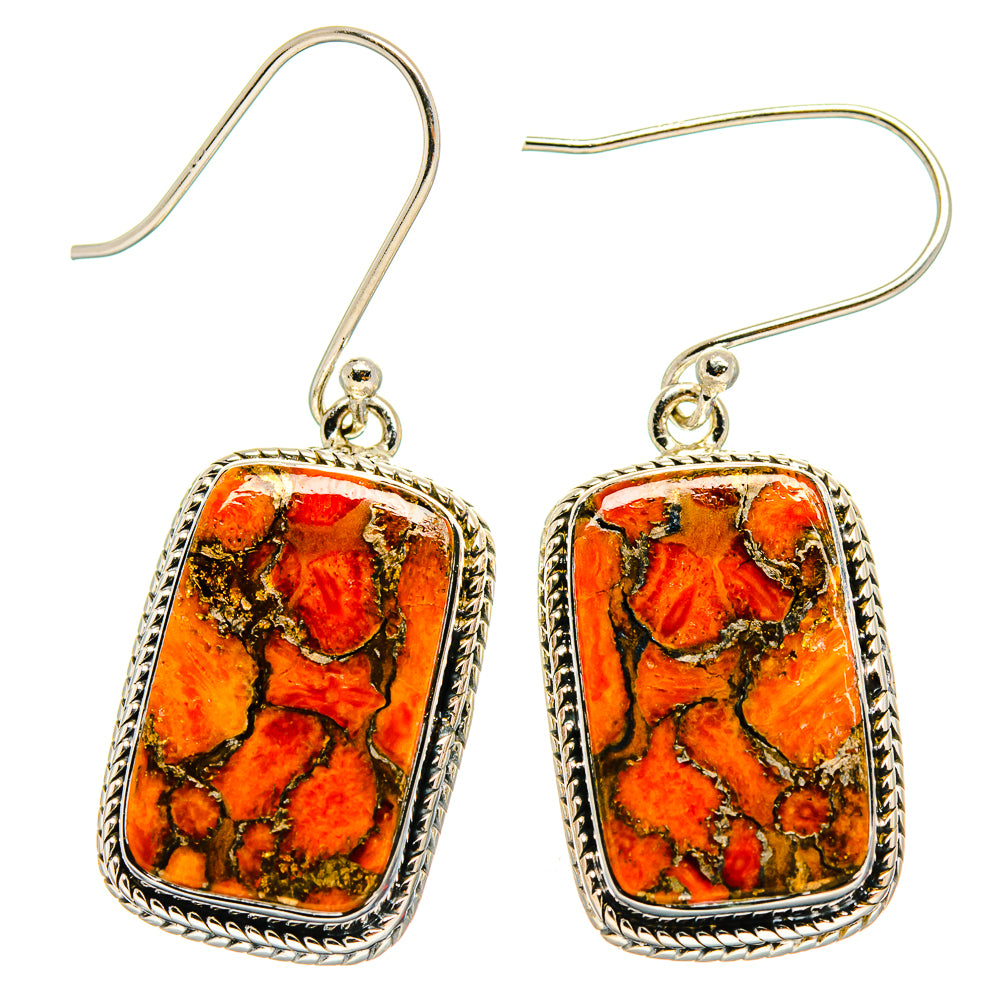 Orange Copper Composite Turquoise Earrings handcrafted by Anasilvercos - EARR425475 - Photo 2