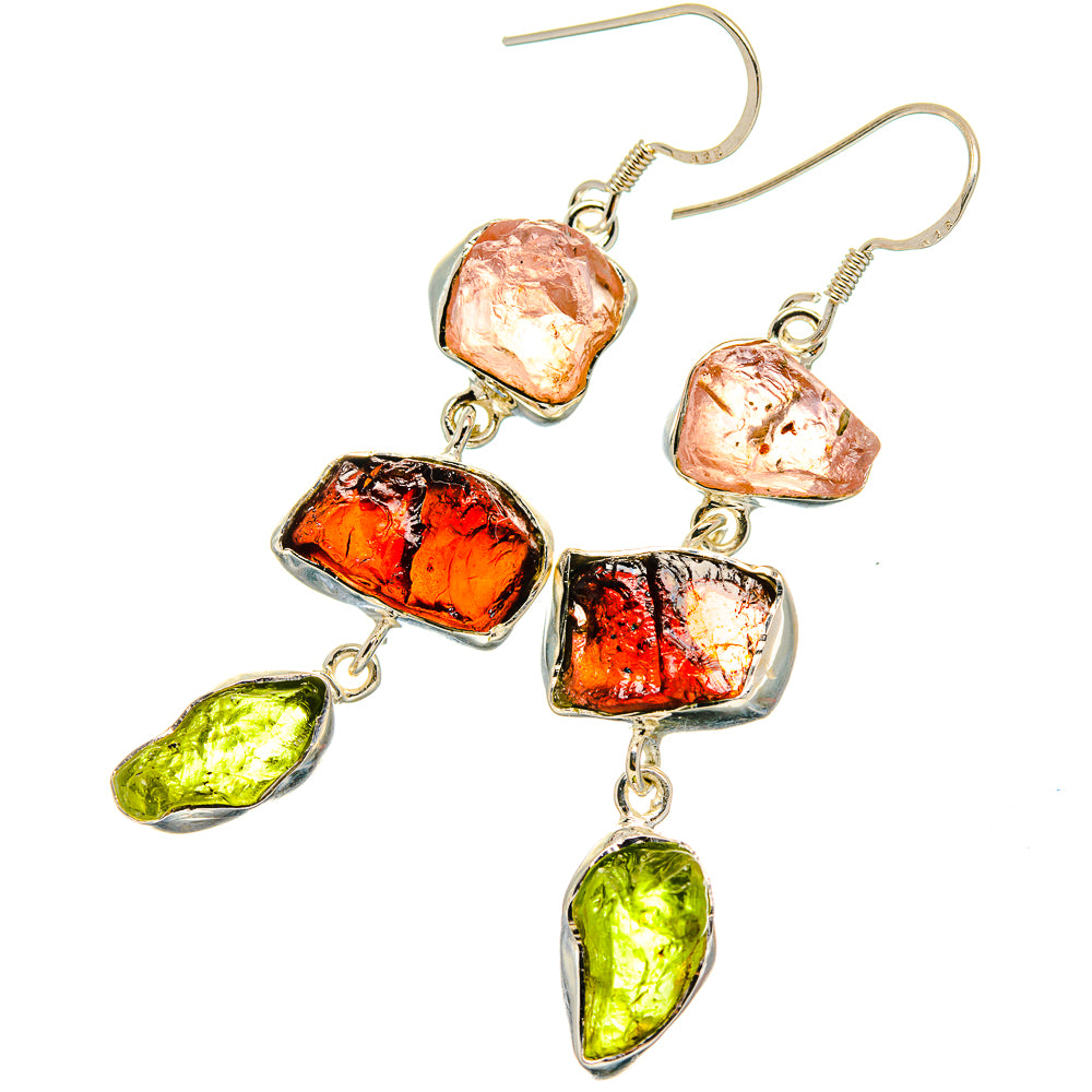 Garnet, Rose Quartz, Peridot Earrings handcrafted by Anasilvercos - EARR425485 - Photo 2