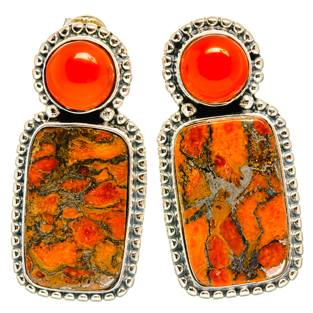 Orange Copper Composite Turquoise Earrings handcrafted by Anasilvercos - EARR425514 - Photo 2
