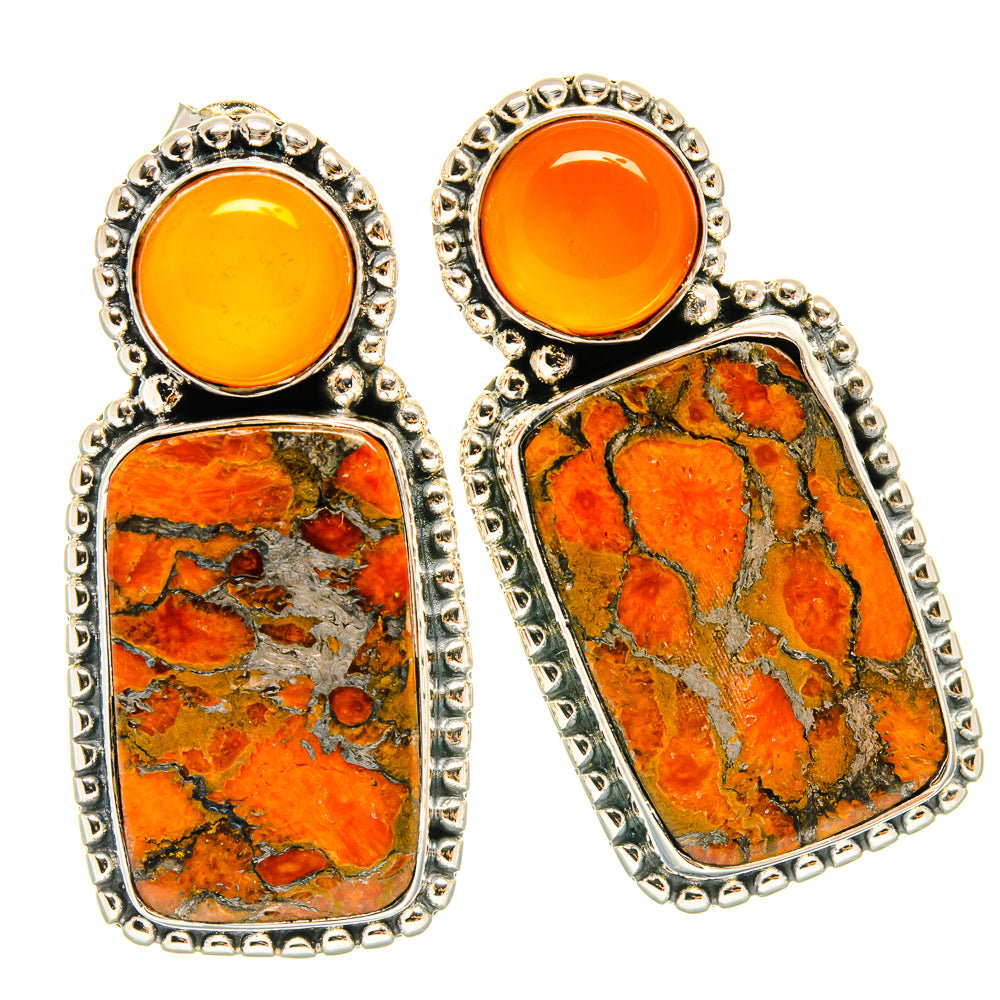 Orange Copper Composite Turquoise Earrings handcrafted by Anasilvercos - EARR425528 - Photo 2