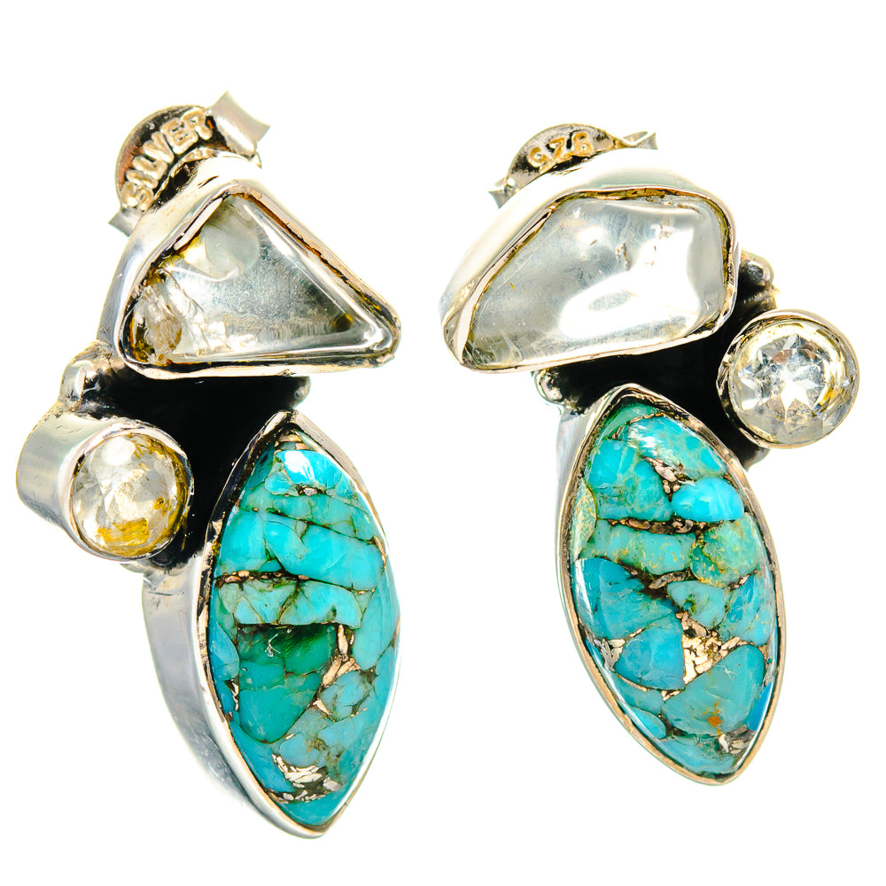 Blue Copper Composite Turquoise Earrings handcrafted by Anasilvercos - EARR425608 - Photo 2